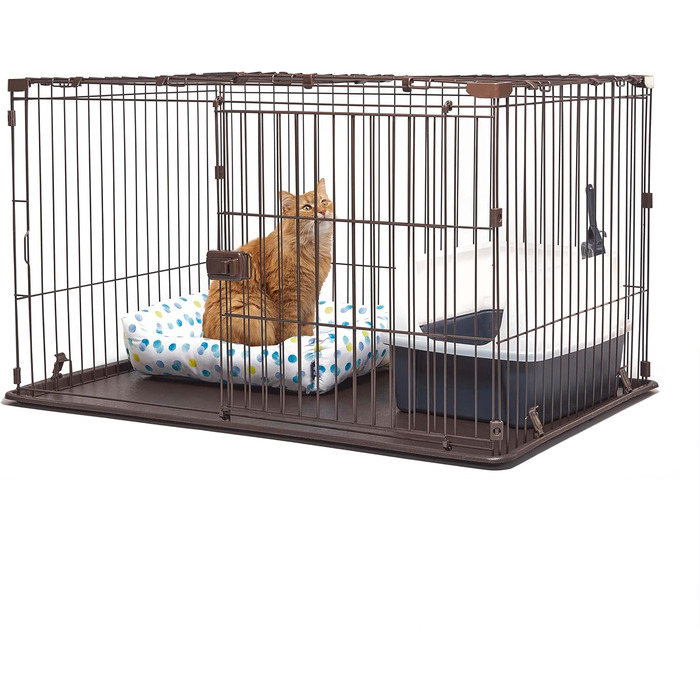 Клітка для собак та котів Iris Ohyama STS-1200TY з дахом та дверима, коричнева, 66 см, з колесами, для собак та кошенят, для використання в приміщенні та на вулиці