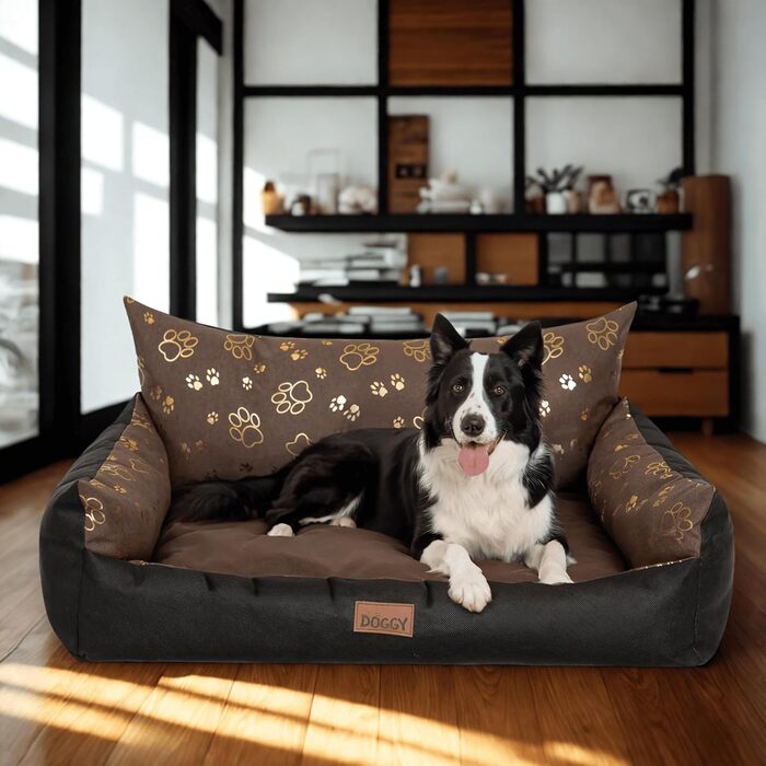 Ліжко для собак - м'яке ліжко-корзина для собак, котів, маленьких, середніх та великих собак - подушка для собак, собаче ліжко, лежанка для собак, місце для сну - 63x48 см - (XXL - 107x80 см, Колір: Коричневий з лапами)