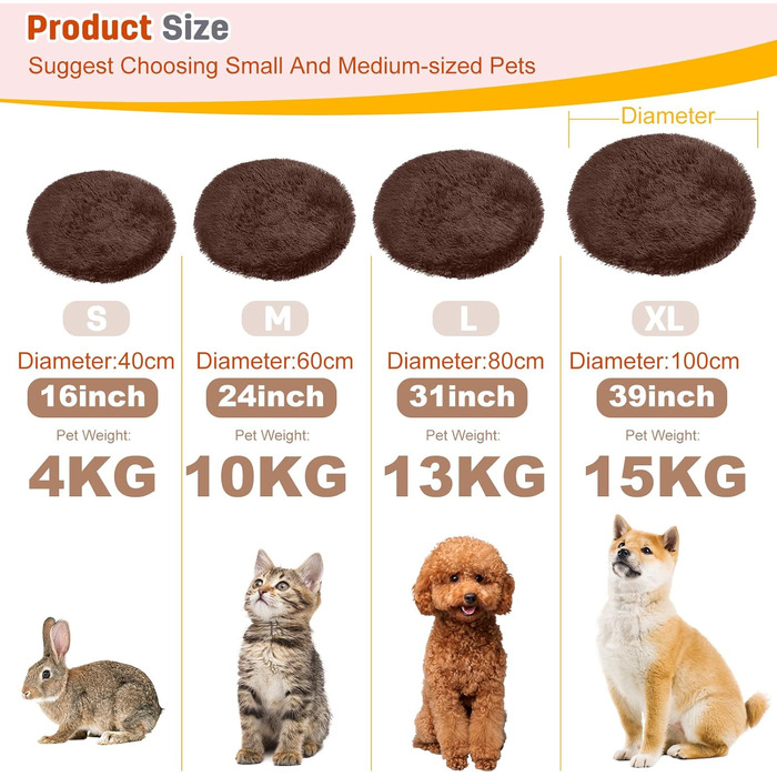 PETCUTE Лежанка для собак, м'яка та тепла, великі породи, велика (40x40 см, темно-коричневий)