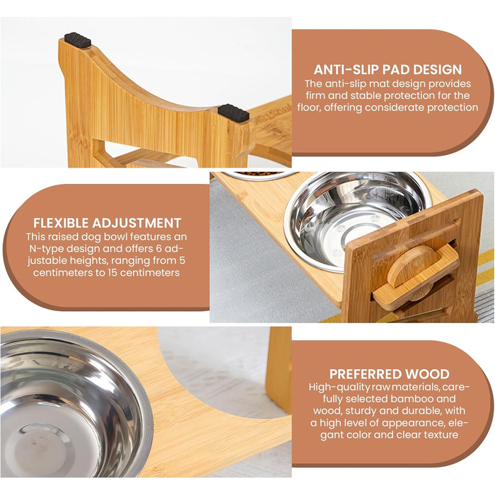 Підвищена годівниця для собак з підставкою, регульована висота, 2 миски з нержавіючої сталі, протиковзна, для маленьких собак та котів