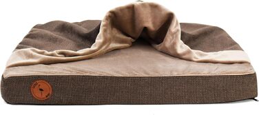 М'яке ліжко для собак середніх порід з ортопедичною матрацною поверхнею, з капюшоном, неслизьке, з можливістю прання, з блискавкою (колір: коричневий, розмір: 55 x 45 x 8 см)