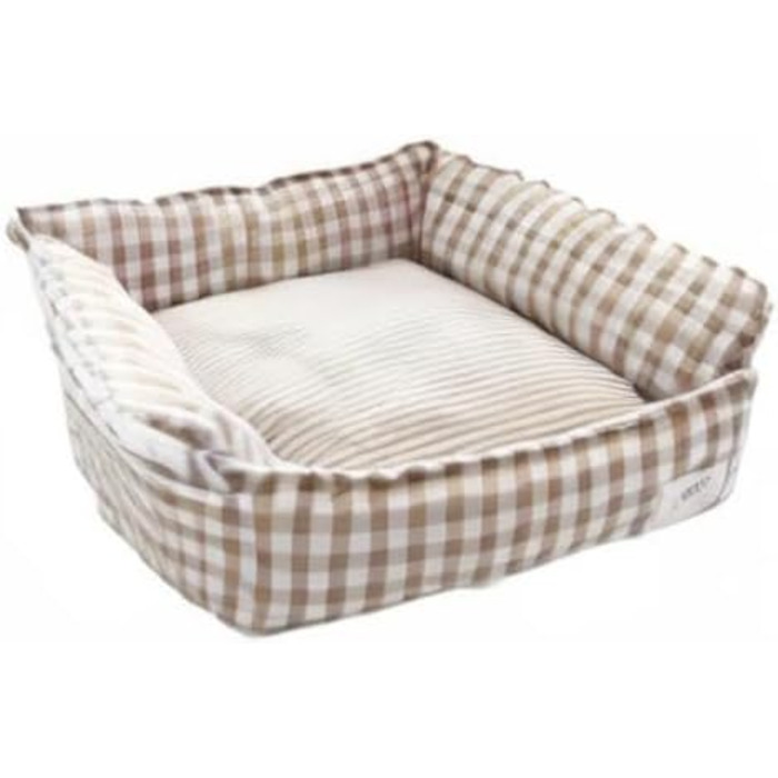 Килимок для собак/кішок, бавовняний льон, в клітинку, дихаючий, з неслизьким дном, заспокійливий, знімний матрац, розмір S, кольору абрикос