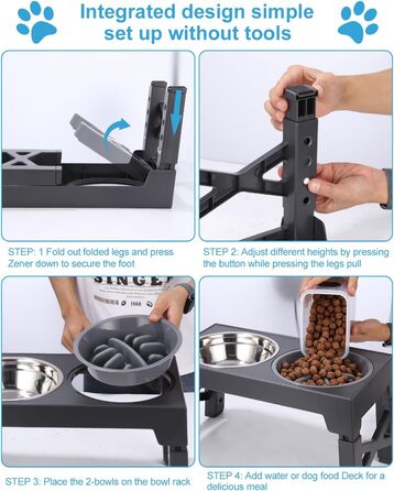 Підвищена годівниця для собак Тоарен, 2 миски з нержавіючої сталі, регульована висота, для великих, середніх та маленьких собак