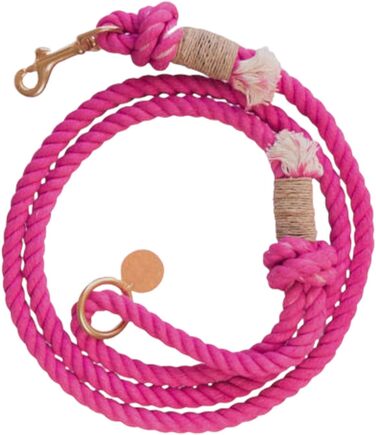 Світловідбивний повідець для собак Glow Pups Rosa 1,5 м, ручна робота, бавовна, Boho-Chic, для малих, середніх і великих порід, 360° карабін, D-кільце, рожевий
