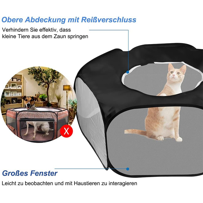 Клітка-ігровий майданчик для дрібних тварин, розкладний вольєр для кроликів, хом'яків, шиншил, кошенят та цуценят (чорний)