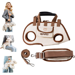PETCUTE Сумка-переноска для собак 4-в-1, ручка-шофер для великих собак, дихаюча сумка-переноска на плечі для маленьких цуценят, сумка для тварин з ремінком на плечі, для прогулянок на вулиці Бежевий+Коричневий