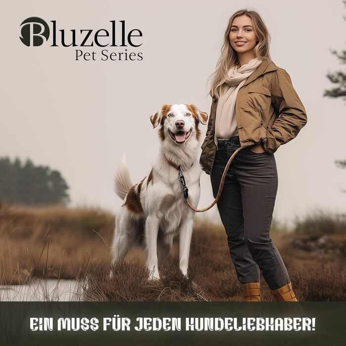 Регульований повідець для собак BLUZELLE 3м, для середніх і великих порід, подвійний, з 2 міцними алюмінієвими карабінами, відбивний паракордовий, з шкіряними вставками, колір хакі