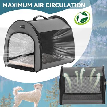 Складана переносна дихаюча сумка-бокс для собак Petsfit M, сіра, із вигнутим дизайном, антивідкривною блискавкою та плюшевою подушкою, для дому