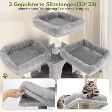 Драбина-кіготь Globlazer XXL 209 см з 3 м'якими стійками, 2 будиночками, 2 кошиками, великою платформою та іграшками для котів. Стабільна, для 3-5 котів.