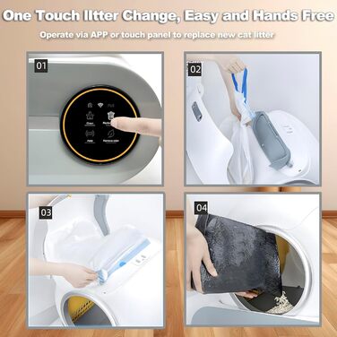 Автоматичний лоток для котів XQDKoon з самоочищенням, 2 мішки для відходів та килимки, керування через додаток