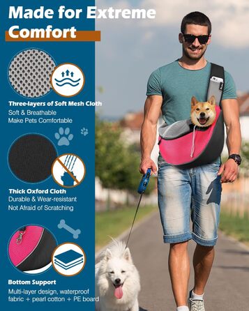 Сумка-переноска для собак Pawaboo, оновлена, з кишенею для дотику, регульована, через плече, для транспортування домашніх тварин, розмір L, рожева, для прогулянок