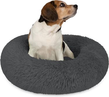 Кругле ліжко для собак Normani - ергономічне, з високим бортиком, 80 см x 80 см x 24 см, колір антрацит