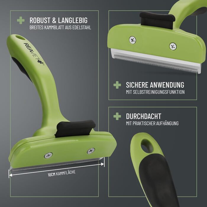 Гребінець для вичісування підшерстя ReaVET для собак та котів з короткою шерстю, середніх порід. Видаляє підшерстя, доглядає за верхнім шаром шерсті, з кнопкою самоочищення. Ідеально для сезонного линяння. (Великий, L)