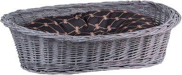 Плетенний корзинка для собак та котів з подушкою, 95x72x27 см (сірий/чорний)