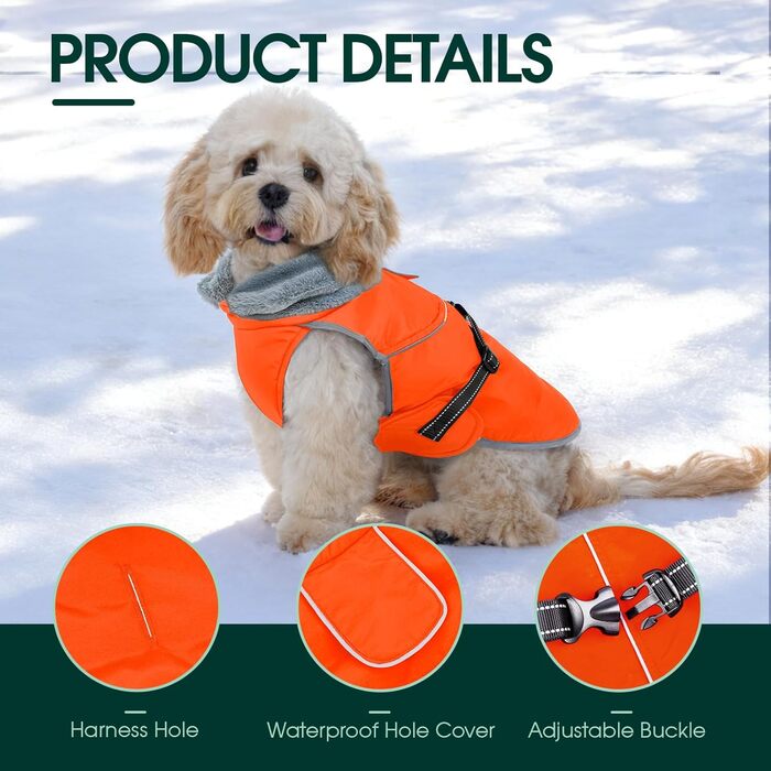 Куртка для собак Kuoser, зимова, водонепроникна, флісова, для середніх собак, помаранчевого кольору (S)