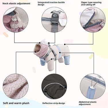 Зимовий комбінезон для собак з повним захистом, теплий з флісовою підкладкою, світловідбиваючий, для маленьких, середніх та великих собак, для холодної погоди, регульований (Синій, M)