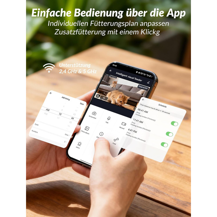 Автомат годування котів з камерою, розумний автомат для котів, 5л, 1–6 прийомів їжі для котів та тварин середніх розмірів з відео