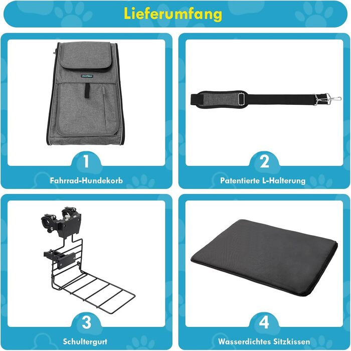 Корзина для собак на велосипед до 10 кг з L-подібним кріпленням Φ8см, складана корзина для велосипеда 4 в 1: рюкзак, сумка через плече, автокрісло, з м'якою подушкою, сітчастими вікнами та світловідбиваючими смугами