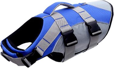 Жилет рятувальний для собак, блакитний XL. Жилет для плавання з рятувальним ручним захопленням, з регульованим кріпленням.