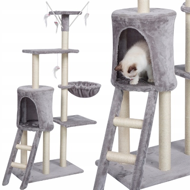 Високий ігровий комплекс для котів Springos 101: дряпачка, лежанка та стовпчик (160 см)