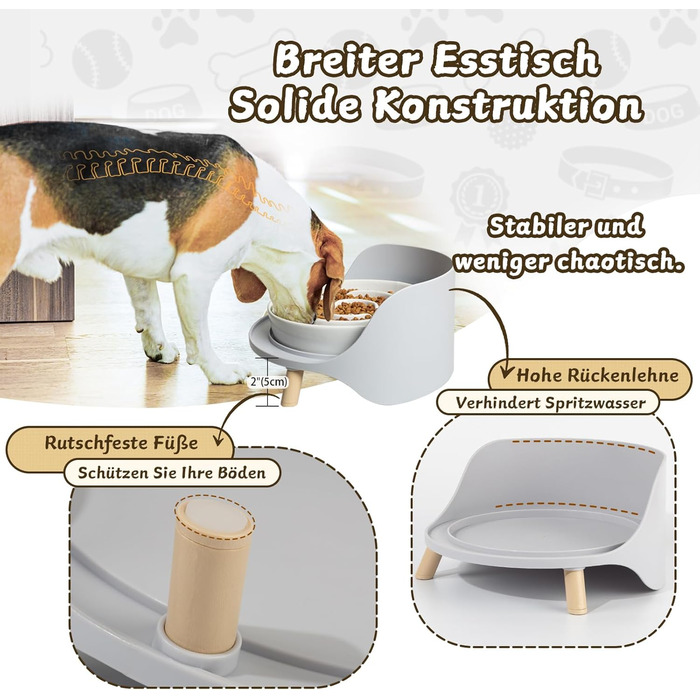 Підвищена стійка для великих мисок для собак - годівниця для середніх та великих собак - для мисок діаметром до 20,2 см - сірого кольору (миска не входить до комплекту) Large сірий