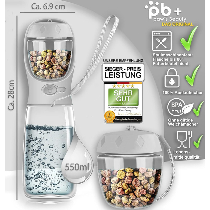 Набір з 2 шт. туристичних пляшок для собак з щіткою | Пляшка для собак 550 мл, вища якість, не протікає | Для подорожей