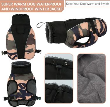 Водонепроникний зимовий теплий одяг для собак - куртка для маленьких, середніх та великих собак. Теплий одяг для собак з безпечними світловідбиваючими смугами для Лабрадорів, Чихуахуа, Французьких бульдогів. Зелений камуфляж