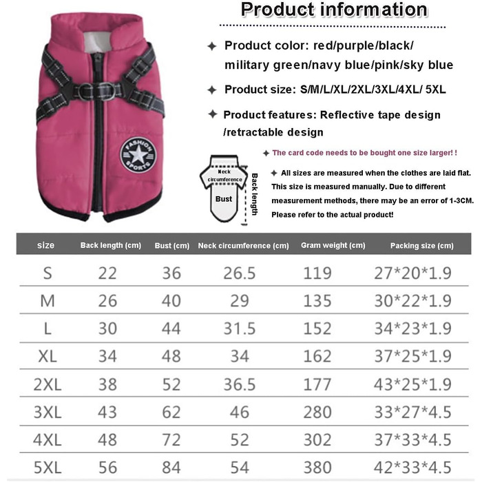 Водонепроникна зимова куртка для собак з інтегрованим шлейкою, зручна та регульована, з відбиваючими елементами. Підходить для маленьких та великих собак.