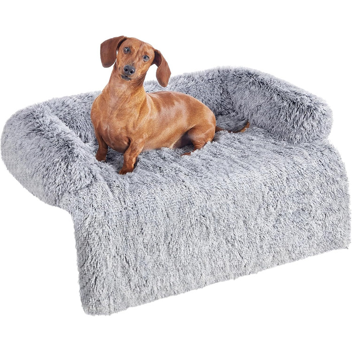 Ліжко для собак Feandrea FluffyHug, м'яка підстилка, захист дивану, подушка, розмір L, для середніх собак, 95 x 85 x 16 см, Ombré Grey PGW222G01