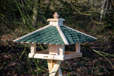 Кормушка для птахів Dobar® 44256e - дерев'яна годівниця для птахів з бітумним дахом, годівниця-вілла на ланцюжку, для саду/тераси/балкону, 39 x 39 x 30 см, зелений прямокутник