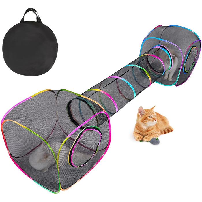 Туннель для котів Outdoor, складаний вольєр для тварин, портативний ігровий тунель, вольєр для цуценят, вольєр для котів, вольєр для собак, для внутрішнього та зовнішнього використання, з 2 іграшками-мишками