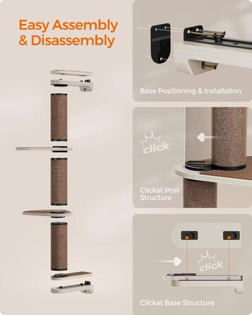 Feandrea Clickat Collection - Драбина-подряпування для котів, 100 см, товста, настінна, з 2 стійками, діаметр 10,4 см, швидка збірка, розширювана, (XXL набір меблів для котів на стіні)