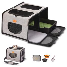 Переноска для котів Katzenbox велика, складна, для подорожей - 2-в-1 з лотком та м'яким кагатом