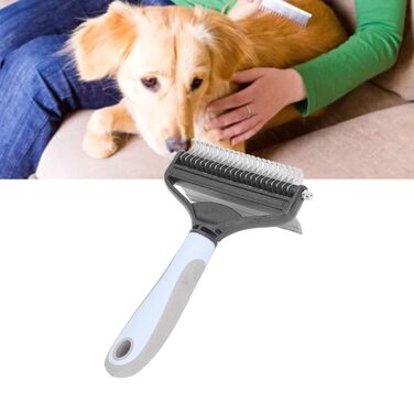 Щітка для грумінгу собак 2-в-1: розпушувач та вичіска для великих цуценят та дорослих собак (блакитна)