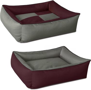 Ліжко для собак BedDog MAX Quattro 2в1 XL з бортиками, велике, зносостійкий кордур, пране, диван для собак, для дому та вулиці, бордо-сірий