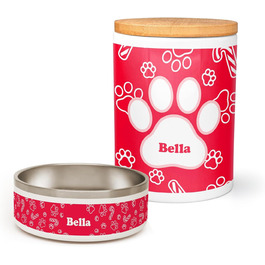 PICANOVA Набір для годування собак та контейнер для ласощів з іменем - персоналізований набір у різдвяному дизайні - керамічний набір для собак як подарунковий набір для власників домашніх тварин - дизайн Candy Bones (набір Candy Canes)