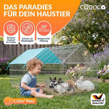 Вольєр для кроликів CADOCA® 180x75x75 см з дахом та захистом від сонця для саду