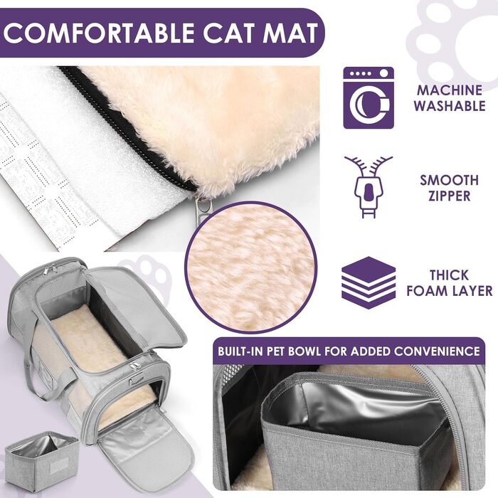 Транспортувальна сумка для тварин Foppla: Оксфордська тканина, дихаюча, складна, з мискою, для котів та собак, для подорожей