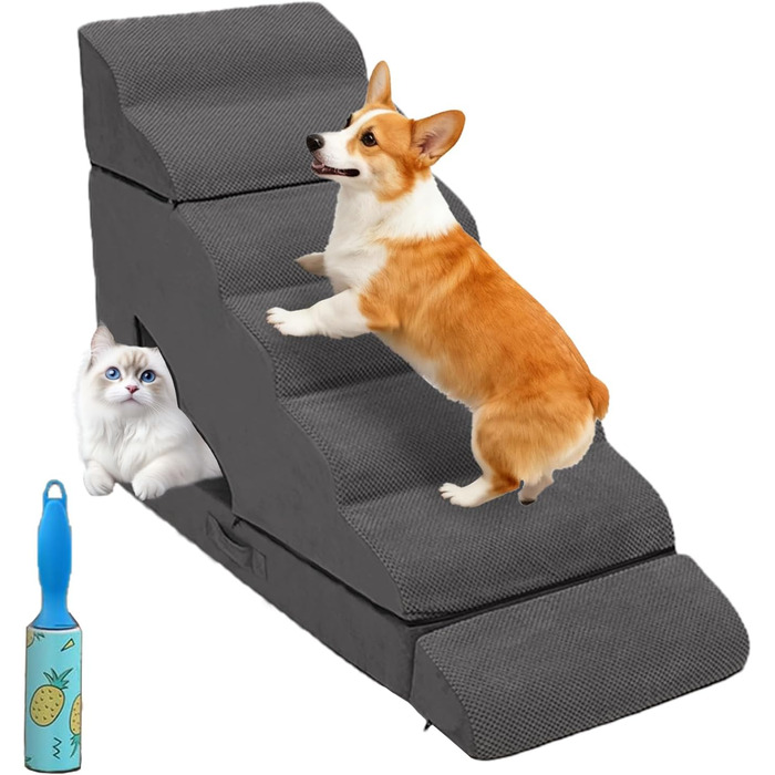 Сходинка для собак, 76,2 см, 6 сходинок, для маленьких та великих собак, антиковзаючі, для ліжка/дивану, темно-сірий