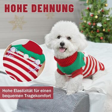 Пуловер для собак на зиму – теплий, м'який, еластичний, для дрібних та великих порід, для такс, французьких бульдогів, XS-XXL, для повсякденного використання та на Новий рік (зелений, смугастий)