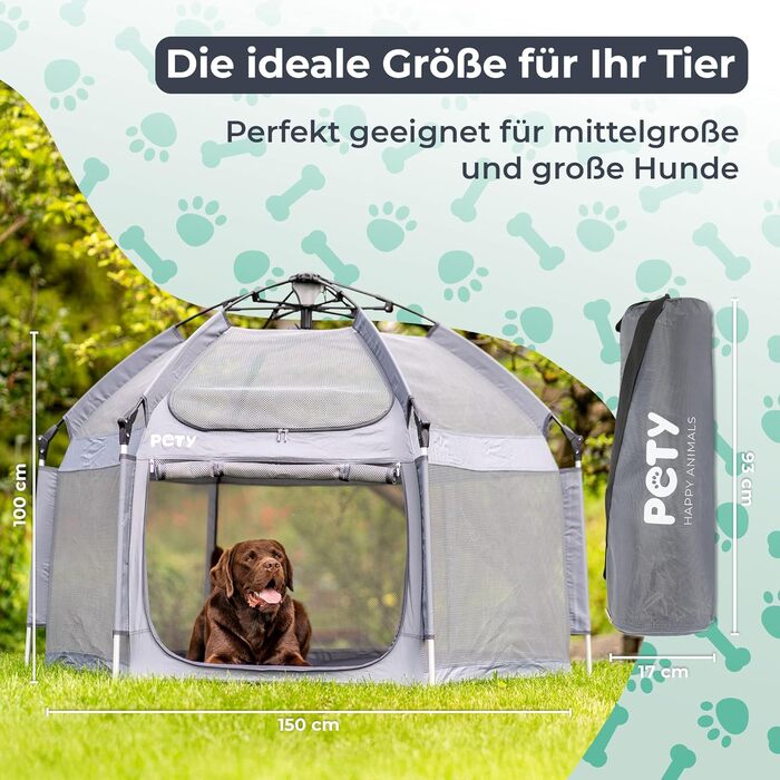Клітка-переноска для собак Pety - 150 x 100 см, сіра. Переносне зоо-вольєр для відпочинку на природі та вдома. З сумкою та кілочками.