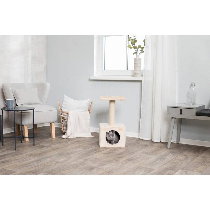 Дряпка для котів TRIXIE Zamora 60 см, бежева – котячий будиночок, зручна лежанчинка, стабільна конструкція