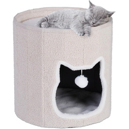 Будиночок для котів Relaxdays з подушкою та іграшкою, складаний, котяче укриття, тваринний дім, 40x39 см, бежевий