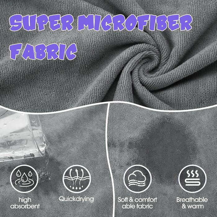 Рушник для собак з мікрофібри, швидковисихаючий, регульований, надзвичайно поглинаючий для середніх та великих собак, легко одягається (Сіро-зелений, Сіро-чорний, S)