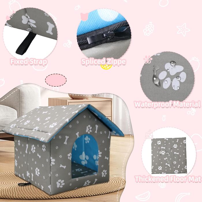 Будинок для котів Vinnypet на вулицю: зимостійкий, водонепроникний, з килимком, 40x38x35 см (L:45x43x40 см, сірий)