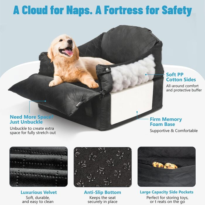 Автокрісло для собак EASTBLUE: комфортне та безпечне автоліжко для собак малого та середнього розміру (до 15,9 кг), чорного кольору, середнього розміру