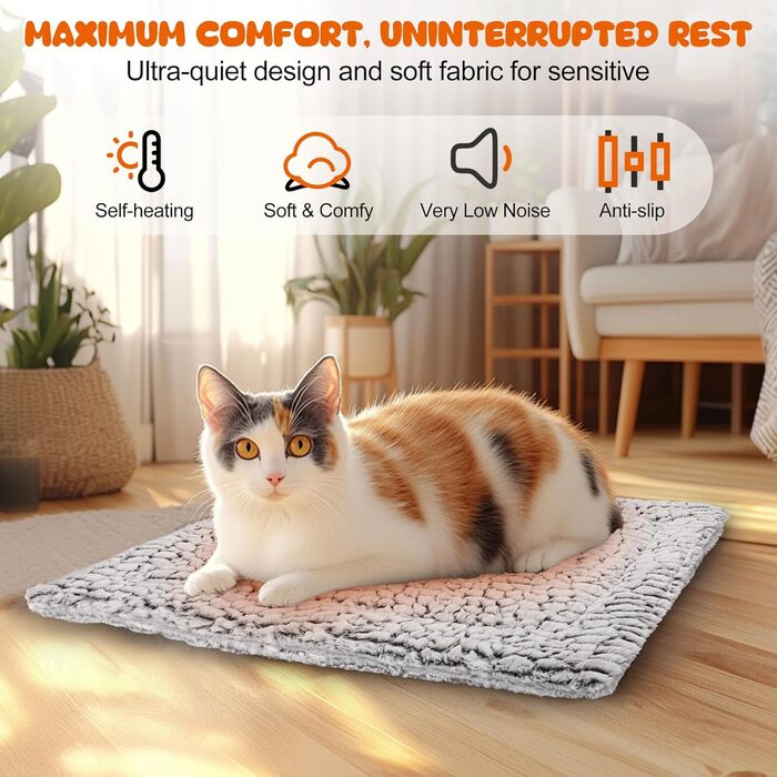 Самогріюча котяча ковдра 70 x 48 см: тепла та зручна підстилка для котів та собак, м'яка та неслизька, для дому та вулиці, можна прати