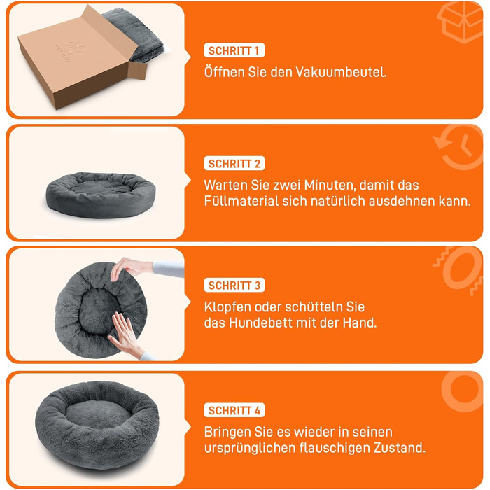 Кругле ліжко для собак O·Lankeji з м'якого флусу, штучного хутра, знімний кошик, нековзна основа, для маленьких, середніх та великих собак, M-⌀60см (M-⌀60см, Антрацит)