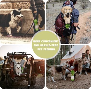 Водяна пляшка для собак BRIMFULITE з мискою та кормушкою, витривала та легка, для подорожей та прогулянок, зелена