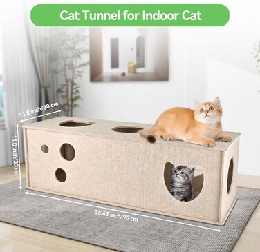 Туннель для котів Homegroove, великий філц L-подібної форми, інтерактивний, DIY, з отворами для спостереження (Бежевий, Прямий)